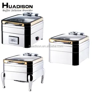 Huadison restaurante suprimentos aço inoxidável, pratos de cobertura de indução de ouro