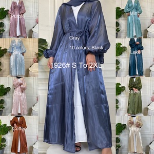 1926# <b>Abaya</b> 2022 New Design 10 Colors Fancy Shinny Silk Arab Turkish Dubai EID Islamic Front Open Cardigan Kimono - Product Image 2