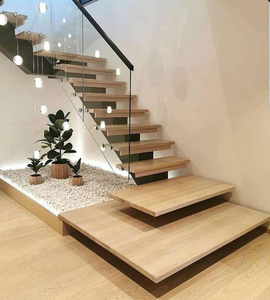 Scale in legno per la casa Villa, scala personalizzata con corrimano in acciaio inossidabile, design moderno con scala interna - Product Image 1