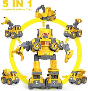 Chachi Toys Stem Construction Building 5 In 1 smontare Robot Toys Car Transform Robot Trucks Kids Boy Toys