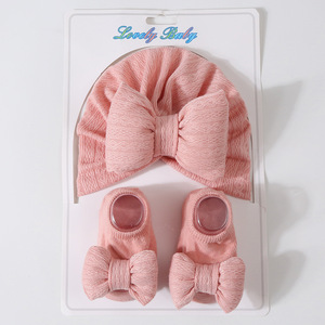 All'ingrosso neonato in maglia di cotone colorato con fiocco lavorato a maglia Set di calzini per il cappello per la testa del bambino adatto per 0-12 mesi - Product Image 4