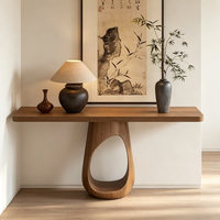 Table console moderne en bois massif Tenghang avec base sculpturale creuse pour l'entrée, le salon, décoration de meubles