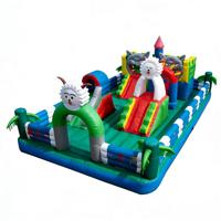 Parcours d'obstacles gonflable à thème « Pleasant Goat Big Big Wolf » en PVC écologique vert/bleu de qualité commerciale