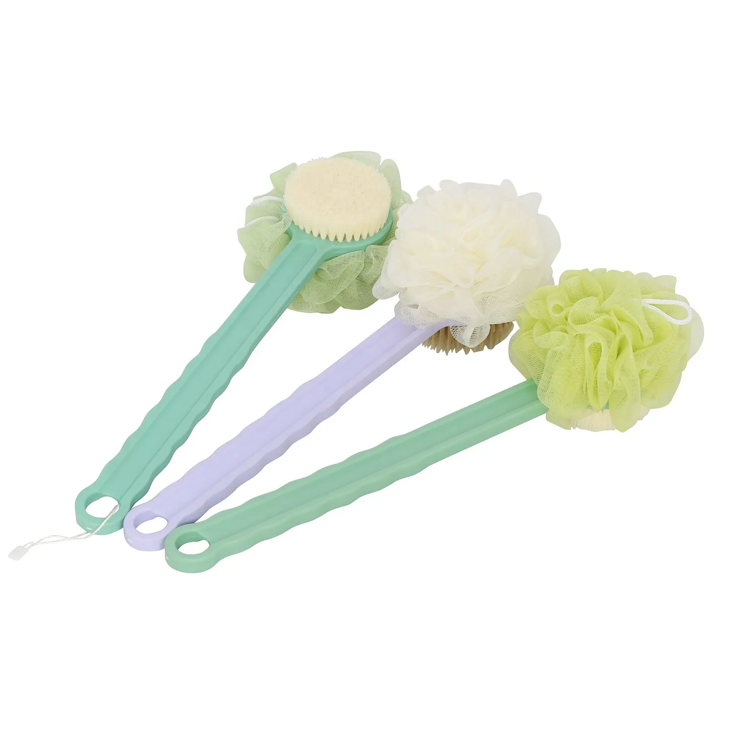 Colore della spazzola massaggiante per gel doccia da bagno in spugna per il corpo macaron con prodotti a manico lungo