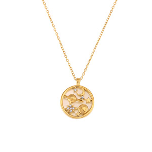 Dainty kabuk sikke kolye su geçirmez kolye 18K altın kaplama paslanmaz çelik yıldız ve ay kolye - Product Image 2
