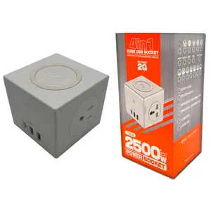 1204US Strip Rubik's Cube Shape With 15W Wireless Charge and PD20W Type-C and USB-A US Extension cord Power Socket