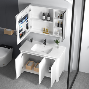 Nouvelle armoire de salle de bain en aluminium avec lavabo intégré sans joint, armoire de salle de bain sur pied - Product Image 4