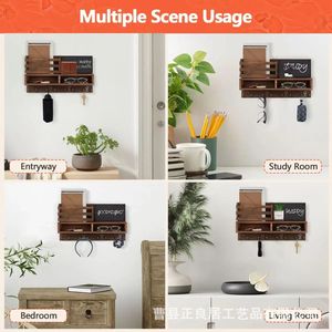 Wooden Wall Mounted Storage Rack With <b>Hooks</b> Key Holder Entryway Organizer <b>Shelf</b> For Keys Mail Bedroom Storage - Product Image 3