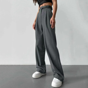 Pantalones Formales Elegantes y Transpirables de Cintura Alta para Mujer, Tejido de Sarga de Poliéster/Algodón Reciclable y Ecológico, Frente Plano para Oficina - Product Image 2