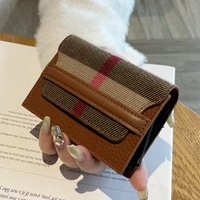 Porte-cartes de crédit anti-RFID élégant, portefeuille fin multi-fentes avec tissu à carreaux et finition en cuir