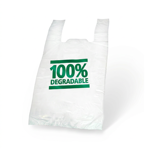 ถุงเสื้อยืดแบบมีก้นข้าง LDPE/HDPE ย่อยสลายได้ 100% พร้อมหูหิ้วแบบยาว พิมพ์ออฟเซ็ต สำหรับธุรกิจและการช้อปปิ้ง - Product Image 1