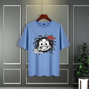 เสื้อยืดถักคอกลมสำหรับผู้ชายสไตล์วินเทจเสื้อ100% โพลีเอสเตอร์ทรงหลวมดีไซน์เสื้อแขนสั้น - Product Image 3