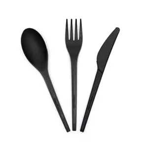 Cuchillo omposable, tenedor y cuchara, edding ututdoor ecológico blanco 6/6.5/7 pulgadas negro desechable cubiertos de plástico degradable