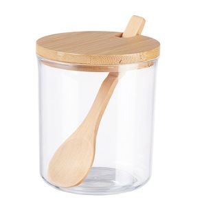 Food Storage <b>Box</b> Glass Spice Jar Kitchen Seasoning Jar Set 3pcs Glass Spice Seasoning Jar Spoon Base Set <b>With</b> Bamboo <b>Lids</b> - Product Image 3
