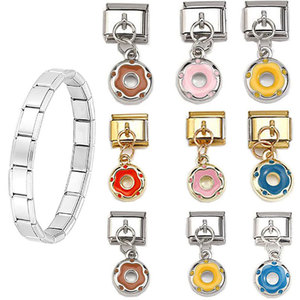 Italian Elastic Donut Charm Bracelet Set Zinc Alloy Unisex Casual Fashion Jewelry DIY Pendant Accessory - Product Image 1