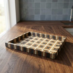 Handmade Wooden Serving Tray With Geometric Pattern For Residential Decorative Use Hotels Coffee <b>Table</b> Decorative Feature - Product Image 5