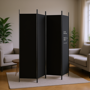 Paravent pliable en tissu noir à 4 panneaux, 78,7 po x 78,7 po, design minimaliste - Product Image 2