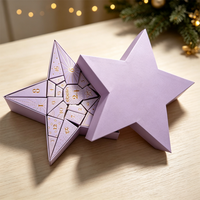 Boîte de calendrier de compte à rebours rigide haut de gamme éco-responsable, motif étoile violette, avec numéros estampés à chaud dorés, panneaux géométriques et étui assorti