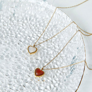 <b>Waterproof</b> 316l Stainless Steel Custom 18k Gold Plated Heart Ruby Agate Necklace Earrings <b>Set</b> Jewelry <b>Sets</b> for Women - Product Image 2