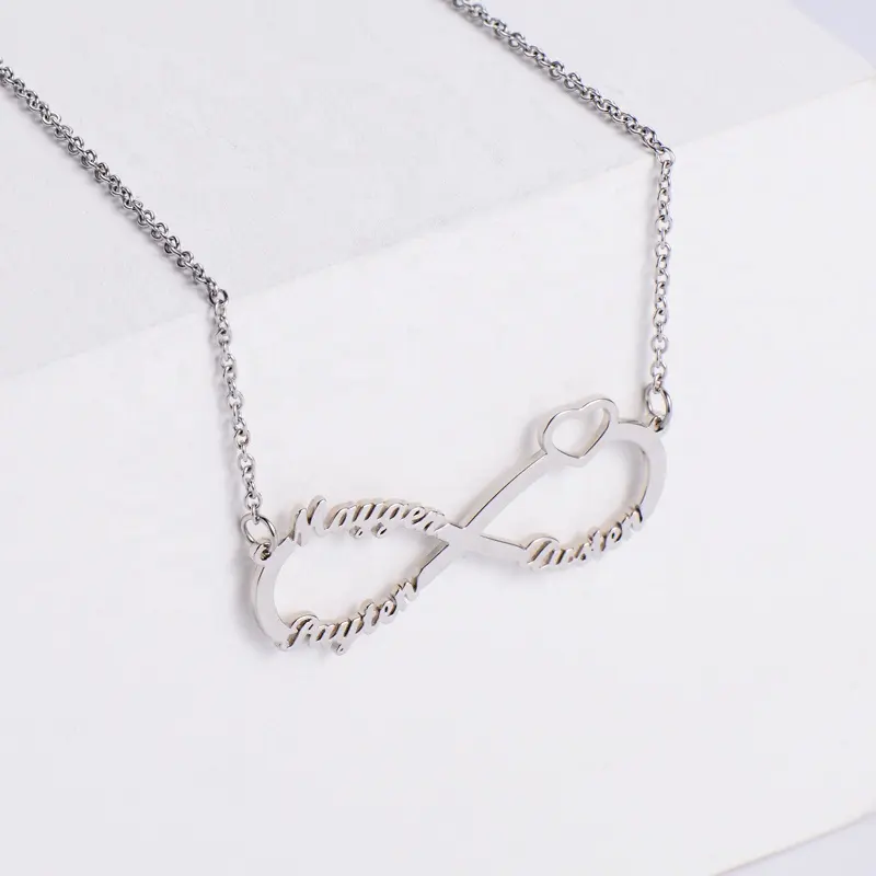 Aizhilin Colar Personalizado Silver 925 Sterling Heart Infinity Customised Name Necklace Personalised Letter jewellery Women