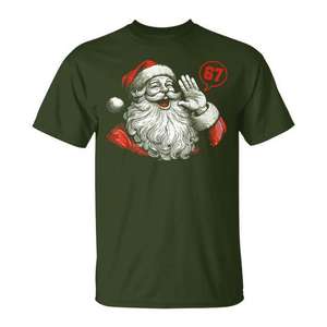 T-shirt natalizia vintage Santa 67 Meme, design rosso e bianco, taglia unisex per adulti - Product Image 1