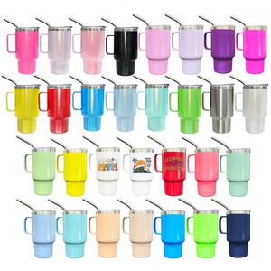 Vasos de chupito de acero inoxidable de 3 oz, mini, bonitos, con asa, para sublimación, con tapa y pajita metálica, para envolturas UV DTF - Product Image 1