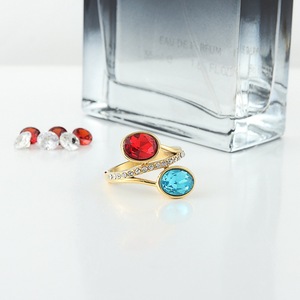 yunnique <b>Gold</b> Tone Gemstone <b>Ring</b> With Red And Blue Stones Bezel Setting Women's Fashion Jewelry Party <b>Ring</b> - Product Image 3