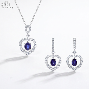 Nouvelle collection de bijoux de luxe en or blanc massif 18 carats, saphir naturel et diamants, ensemble de bijoux pour femmes, robe de soirée - Product Image 1