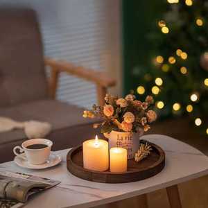 Plateau de bougeoir rétro de style champêtre, plaque de bougie ronde en bois à double couche, décoration de table à manger de style fermier - Product Image 5