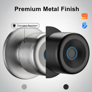 Serrure à empreintes digitales en bois sphérique, serrure universelle pour <span class=keywords><strong>porte</strong></span> intérieure, remplacement pour chambre à coucher, loquet rond simple, serrure intelligente - Product Image 3