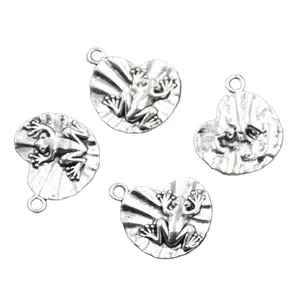 Charms-Frosch auf Lilienpad 18 × 17 mm tibetische silberne Farbe Anhänger antiker Schmuckherstellung DIY handgefertigtes Handwerk