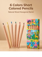 6 mini crayons de couleur en bois naturel non toxique, 87 mm, hexagonaux/ronds, petits crayons pour enfants, cadeau promotionnel, boîte de couleur, OEM