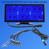 Monitor DVR para Vehículo Todo en Uno HD de 12.3 Pulgadas con Entrada de Video de 6 Canales, Detección de Punto Ciego BSD Integrada y Función Multimedia MP5