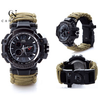 Bracelet de survie étanche 50M, mouvement japonais, sifflet de Parachute, montre boussole de Sport