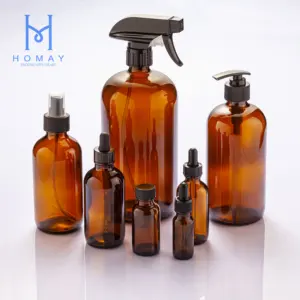 Wholesale 1/2OZ 1OZ 2OZ 4OZ 8OZ 16OZ 32OZ cosmetic clear amber boston round glass bottle for liquid medicine