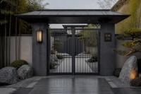 Portail de jardin minimaliste en aluminium avec lames horizontales à persiennes, design intimité