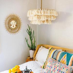 Handmade Natural Rattan Pendant Light Knitting <b>Tassel</b> <b>fringe</b> Chandelier for wedding decor - Product Image 5