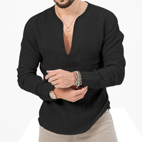 T-shirt décontracté tricoté uni à col en V profond et manches longues pour homme, collection automne 2026, haute qualité, grandes tailles, coupe classique, teinture unie