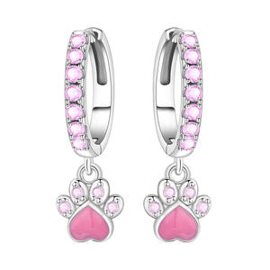 Nuevos Pendientes de Latón y Cobre Blanco con Estampado de Pata de Gato Rosa de la Serie Animal para Mujer - Regalo de Aniversario - Product Image 4