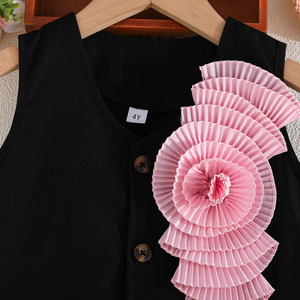 <span class=keywords><strong>Abbigliamento</strong></span> per bambini per bambine 4-8y alla moda senza maniche squisito a motivi floreali gonna corta a pieghe elegante Set di due pezzi per bambine - Product Image 3