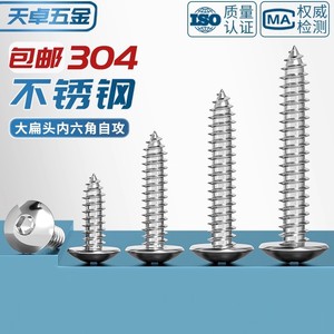 304 Stainless Steel Large Flat Head Hex Socket Tapping <b>Screws</b> <b>M3</b> M4 M5 M6 For Wood Fixing Decoration - Product Image 5