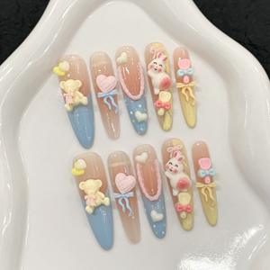 Nouveau produit lancé, Ongles à poser faits main, style français, effet œil de chat, sculptés en 3D, motif Nénuphar, délicats et purs - Product Image 2