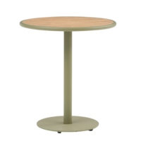 Table Ronde à Cadre en Aluminium avec Plateau en Bois PS, Table de Bistro Imperméable et Résistante aux UV pour Jardin, Café, Restaurant