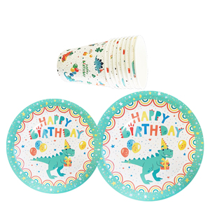 Platos y Vasos de Papel Redondos Desechables con Diseño de Dinosaurios Ecológicos de 9 Pulgadas, Juego de Vajilla Personalizada para Fiestas de Cumpleaños - Product Image 2
