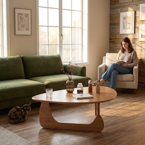 <span class=keywords><strong>Table</strong></span> basse ovale en bois réglable en hauteur, moderne, pour salon, petite taille, mobilier en bois massif de qualité supérieure, minimaliste - Product Image 6