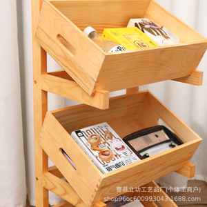 ชั้นวางของไม้เนื้อแข็งหลายชั้น 3 ชั้น พร้อมลิ้นชักเคลื่อนย้ายได้ สำหรับห้องนั่งเล่น ห้องครัว ห้องนอน - Product Image 2