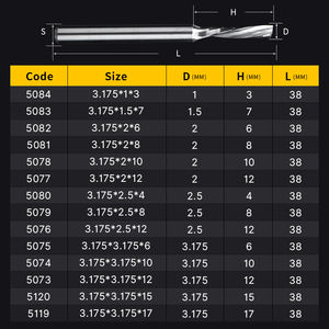 Haho 3.175 מ "מ נתב <span class=keywords><strong>cnc</strong></span> חותך שמאל חתוך ספירלה אחת חתוך ספירלת חותך טונגסטן פלדה מקדחה חתיכות אקריליק קצה - Product Image 6