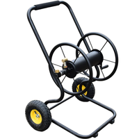 Chariot à tuyau d'arrosage à 4 roues en acier et en laiton robuste avec poignée télescopique pour l'irrigation des pelouses