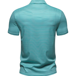 Striped Knitted <b>Men's</b> <b>Polo</b> <b>Shirt</b> Short Sleeve Button Down Teal <b>Green</b> - Product Image 3