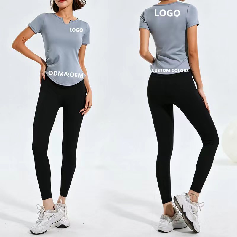 V-neck Short-sleeve for T-shirt Quick-drying Wrinkle-resistant Bare-feel Seamless Yoga Wear Pleated Waist-cinching Design